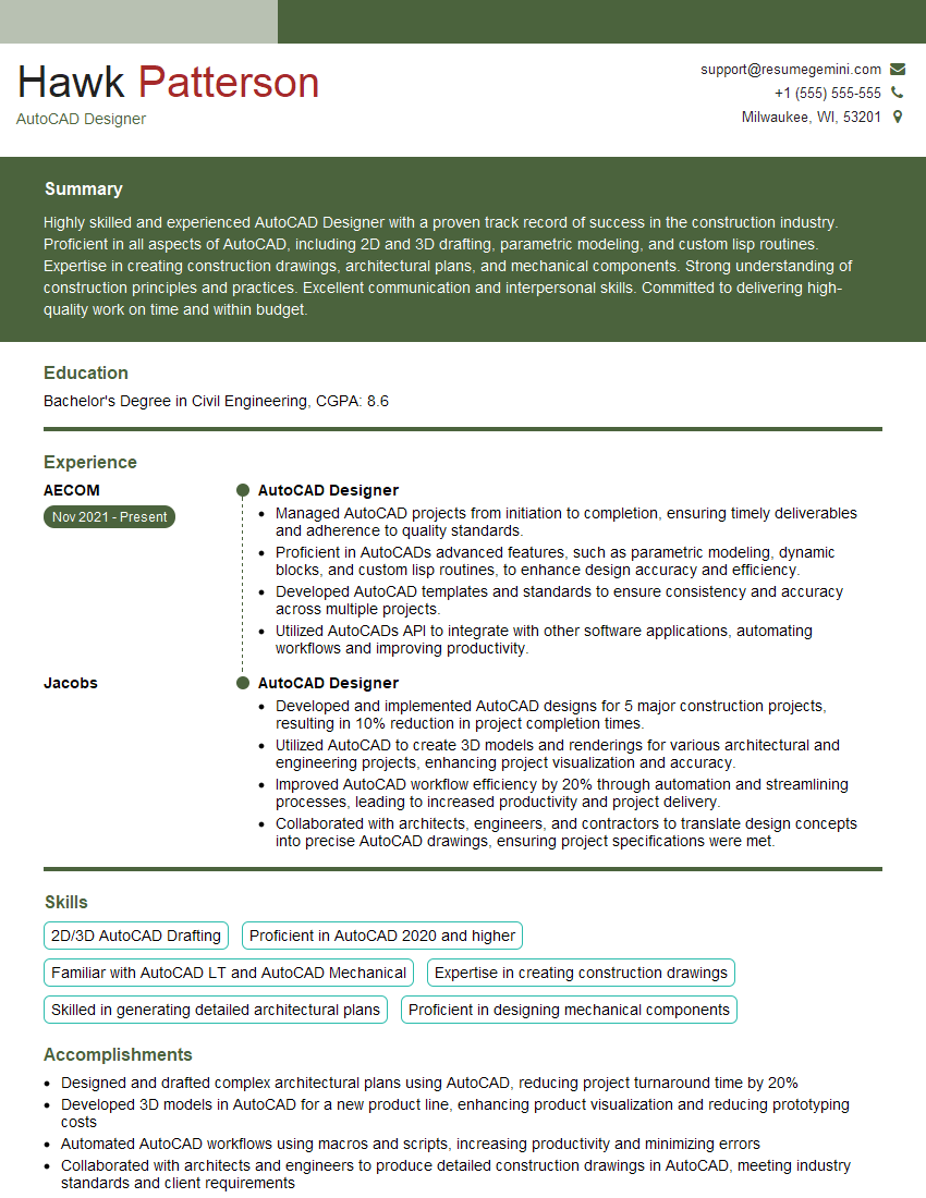 AutoCAD Designer Resume Template - ResumeGemini - Online Resume Builder