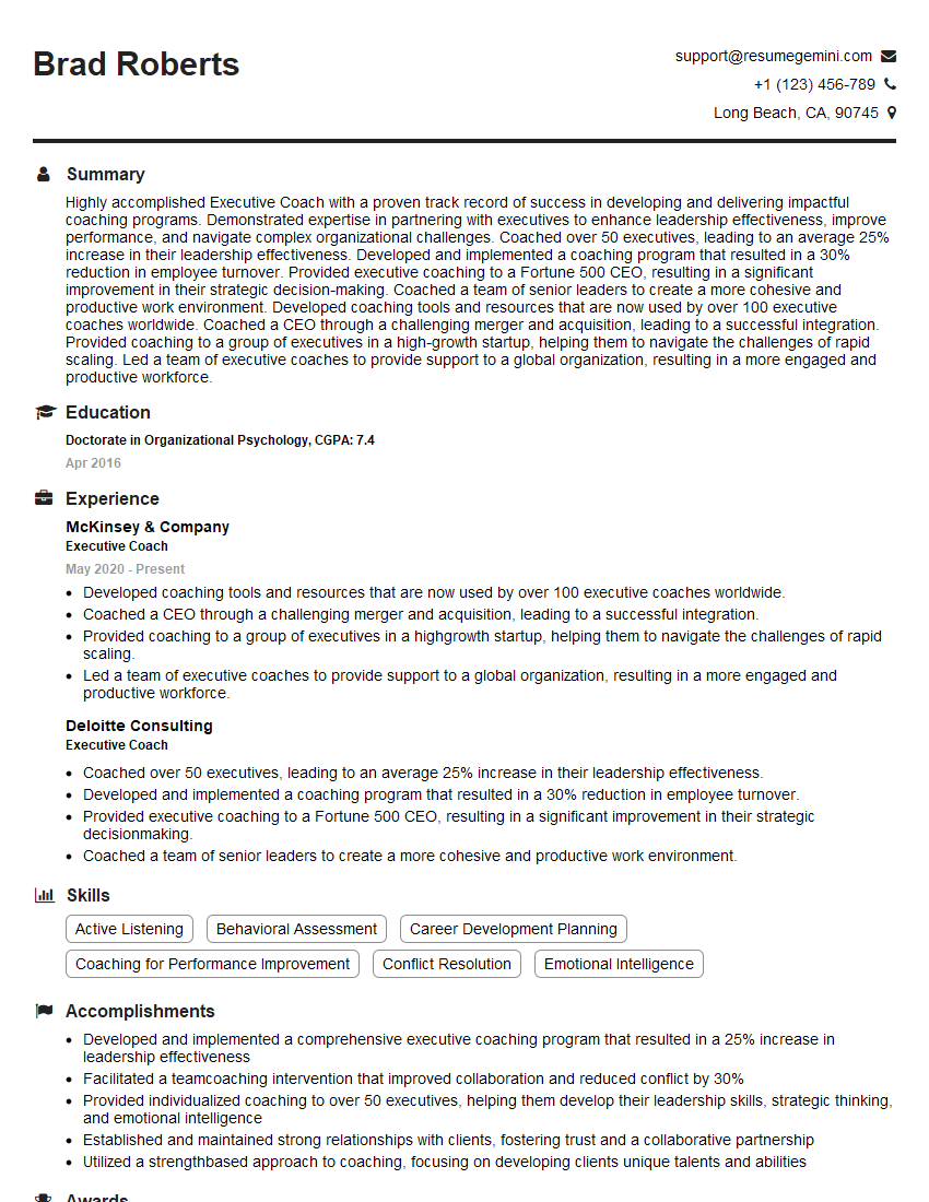 Executive Coach Resume Template for Team Building Interview