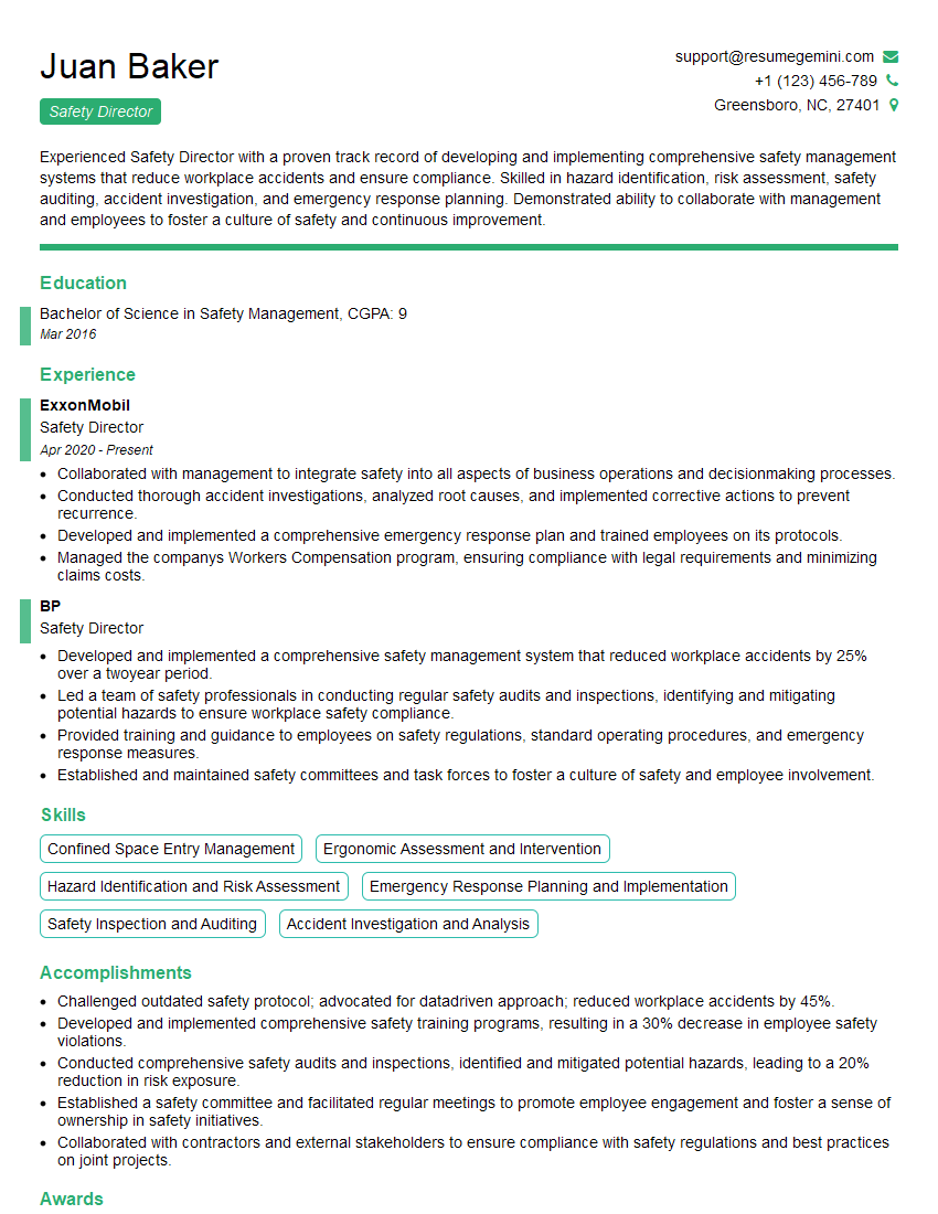 Safety Director Resume Template for Safety Management Interview