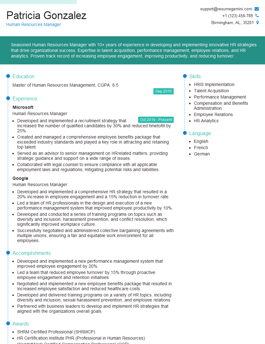 Human Resources Manager Resume Template for Team Building and Leadership Interview