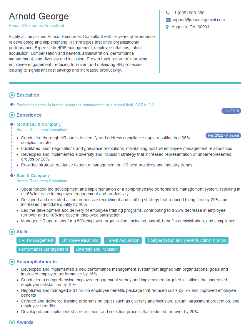 Human Resources Consultant Resume Template ResumeGemini Online