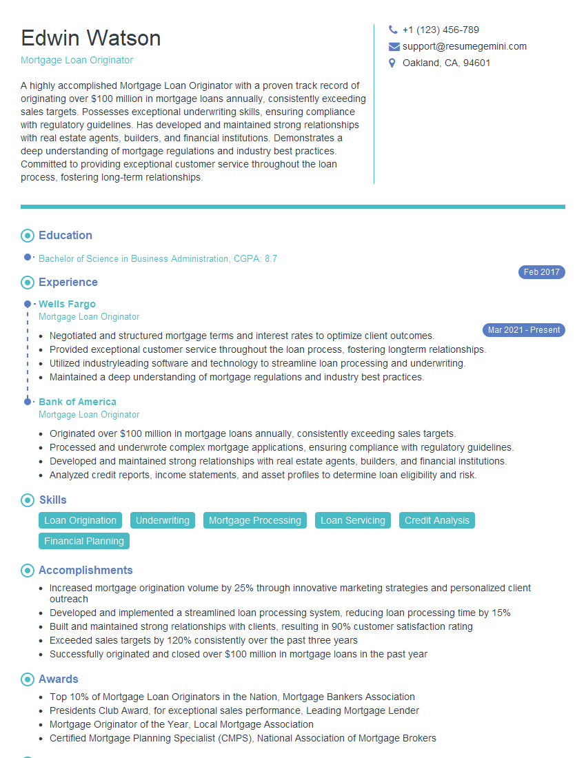 Mortgage Loan Originator Resume Template for Loan Origination Interview