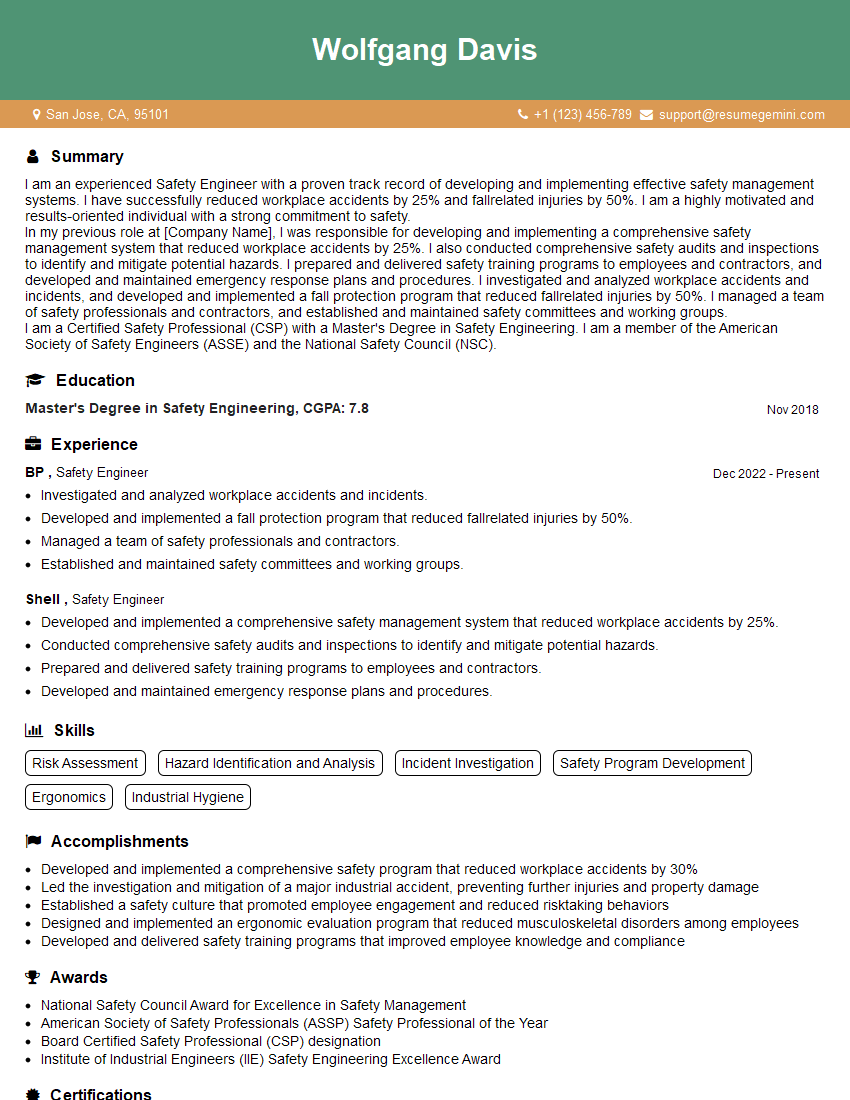 Safety Engineer Resume Template for Safety Management Interview