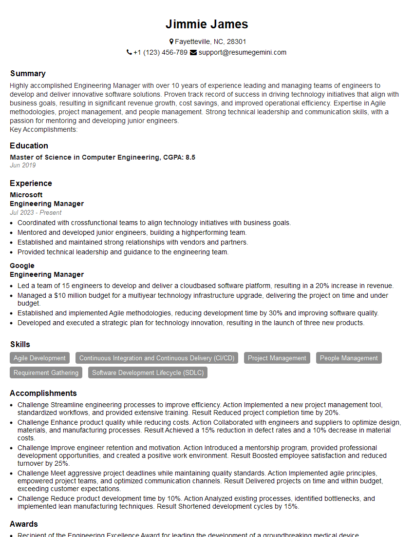 Engineering Manager Resume Template for Team Building and Leadership Interview