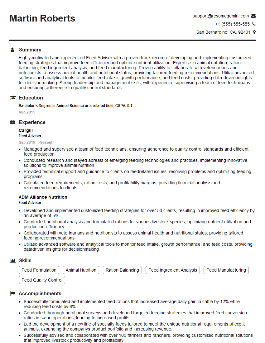 Feed Adviser Resume Template by ResumeGemini