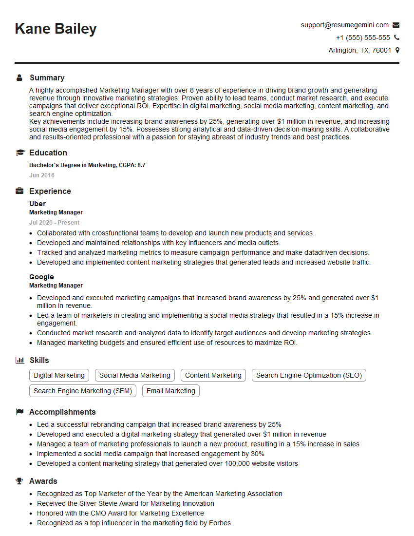 Marketing Manager Resume Template for Team Building Interview