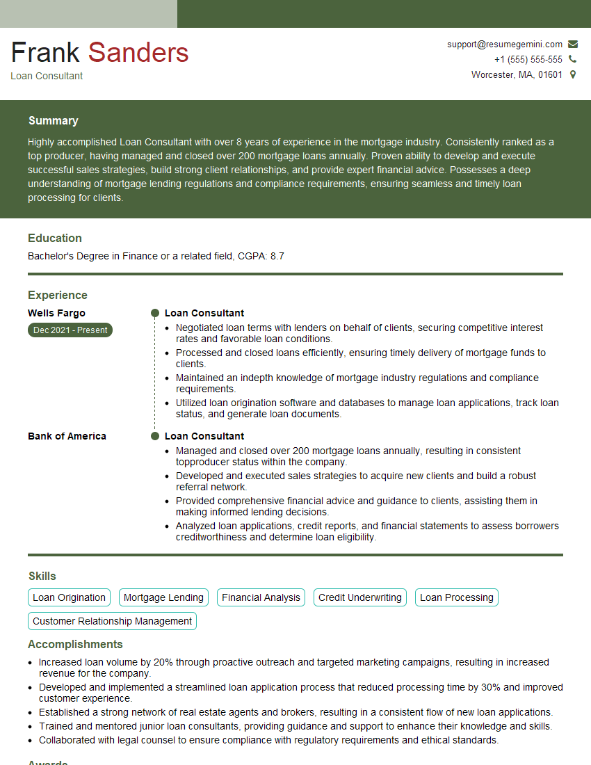 Loan Consultant Resume Template for Loan Origination Interview