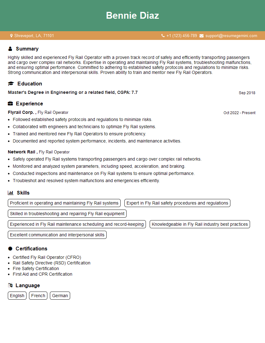 Fly Rail Operator Resume Template by ResumeGemini