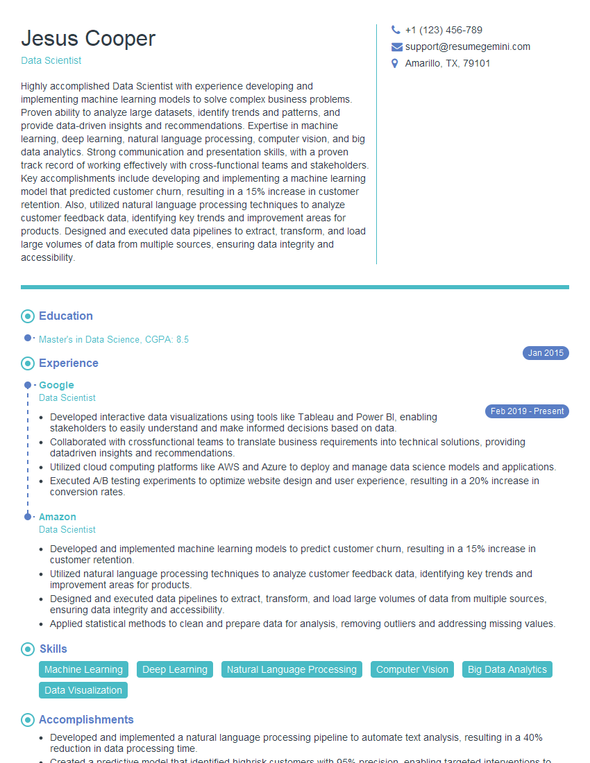 Data Scientist Resume Template for Data Analysis Interview