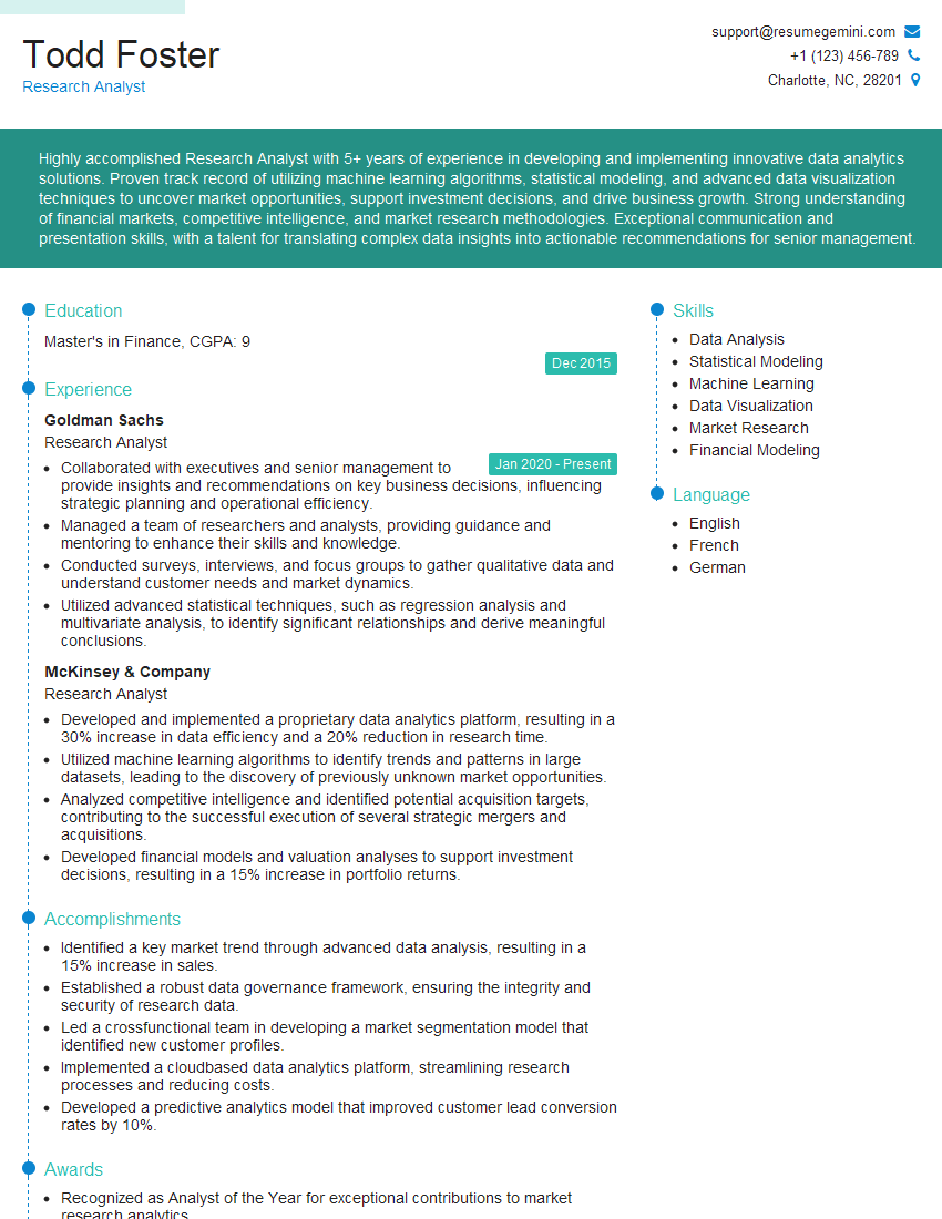 Research Analyst Resume Template for Data Analysis Interview