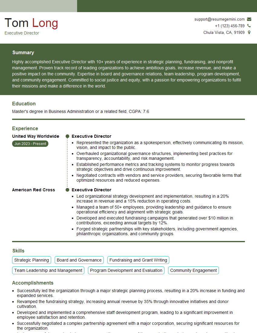 Executive Director Resume Template for Team Building and Leadership Interview