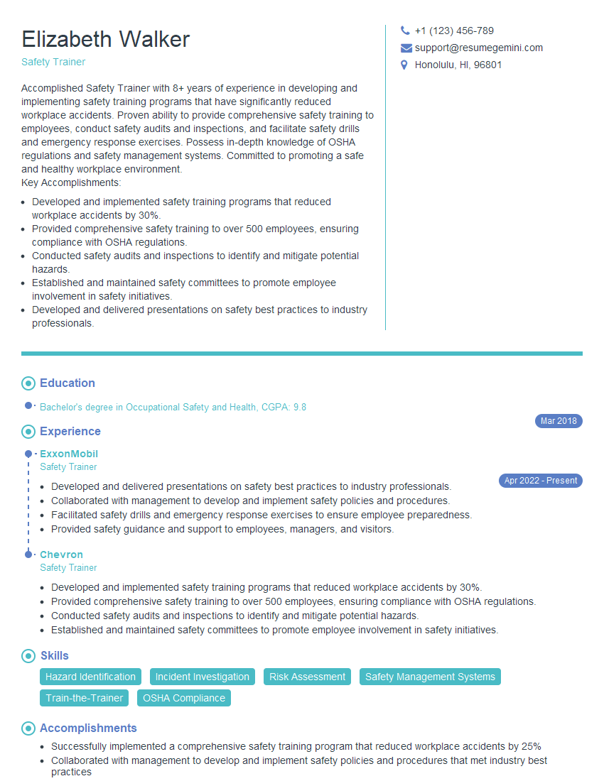 Safety Trainer Resume Template for Safety Management Interview