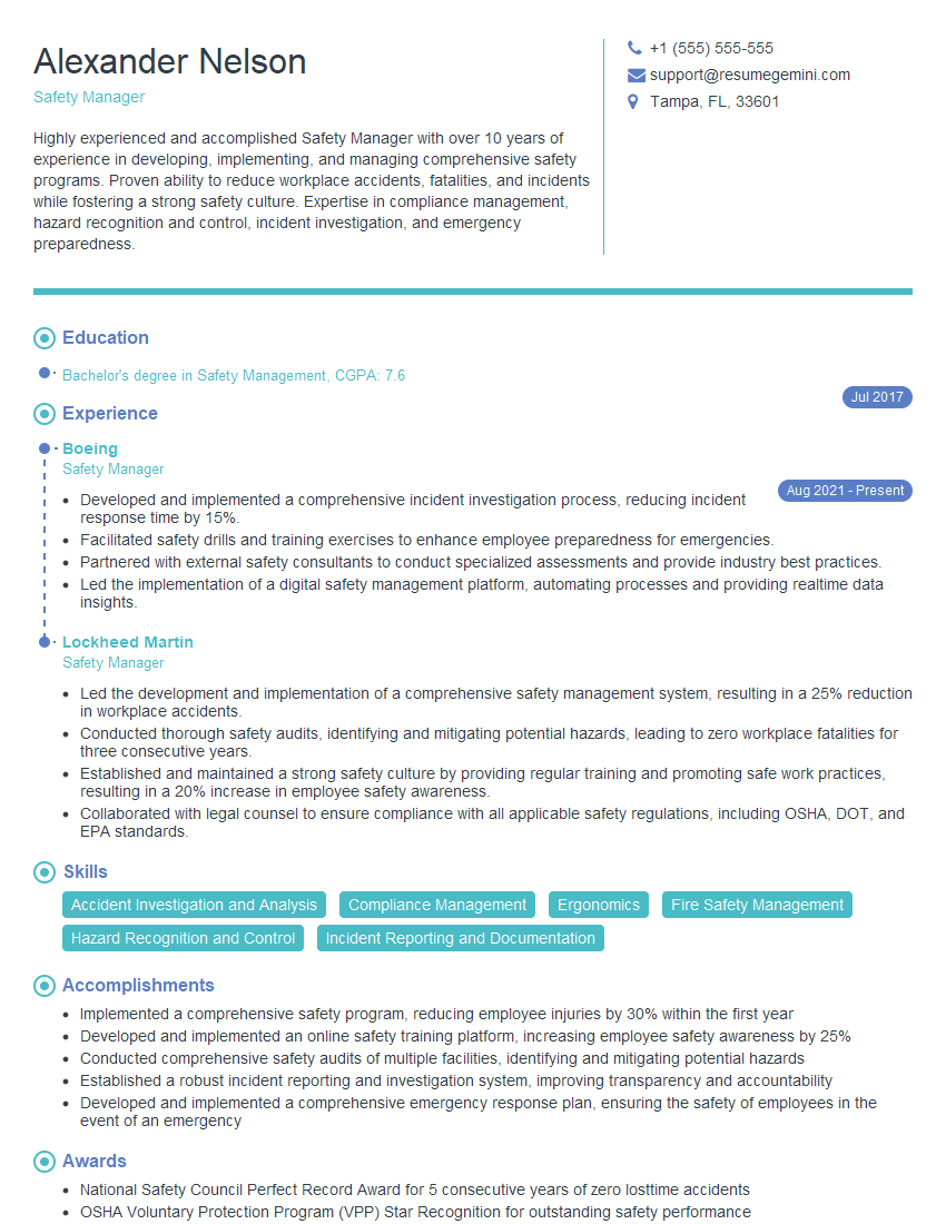 Safety Manager Resume Template for Safety Management Interview