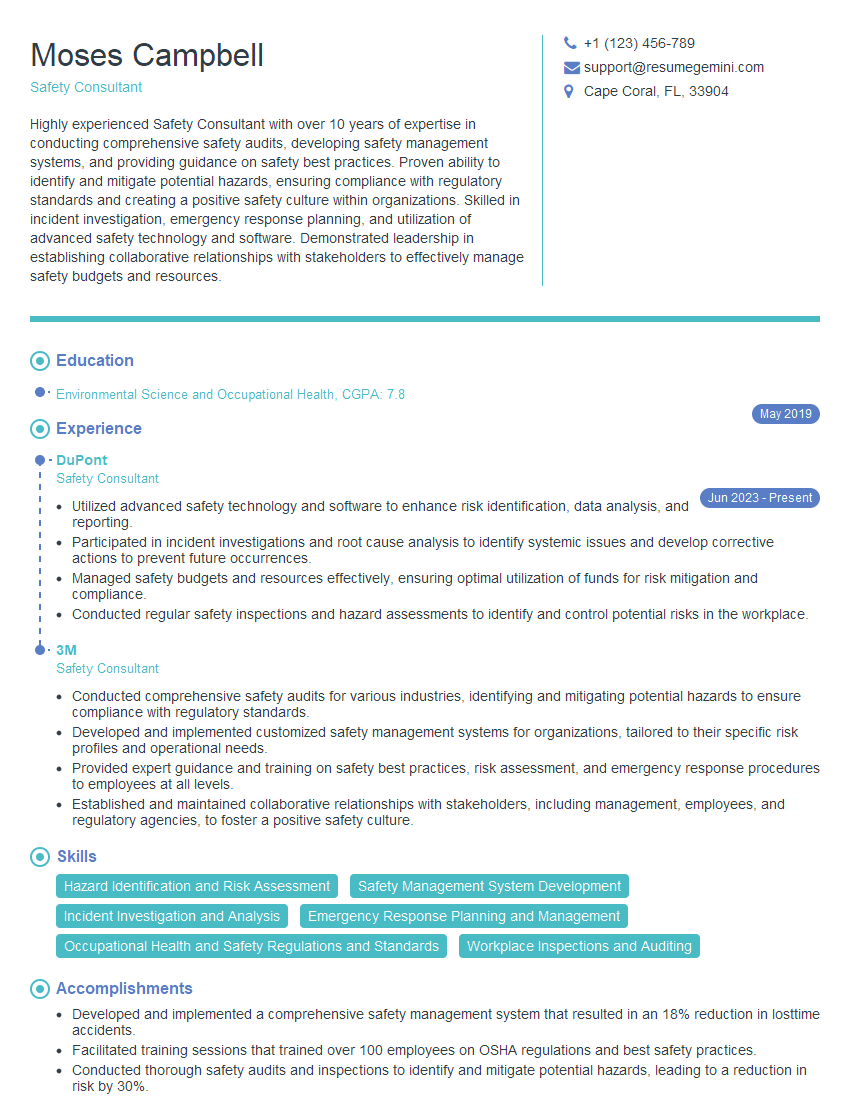 Safety Consultant Resume Template for Safety Management Interview