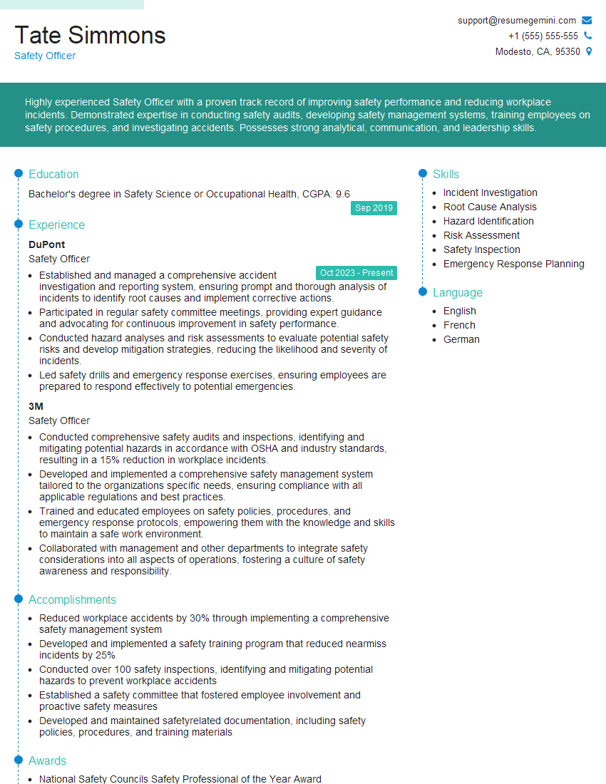 Safety Officer Resume Template for Safety Management Interview