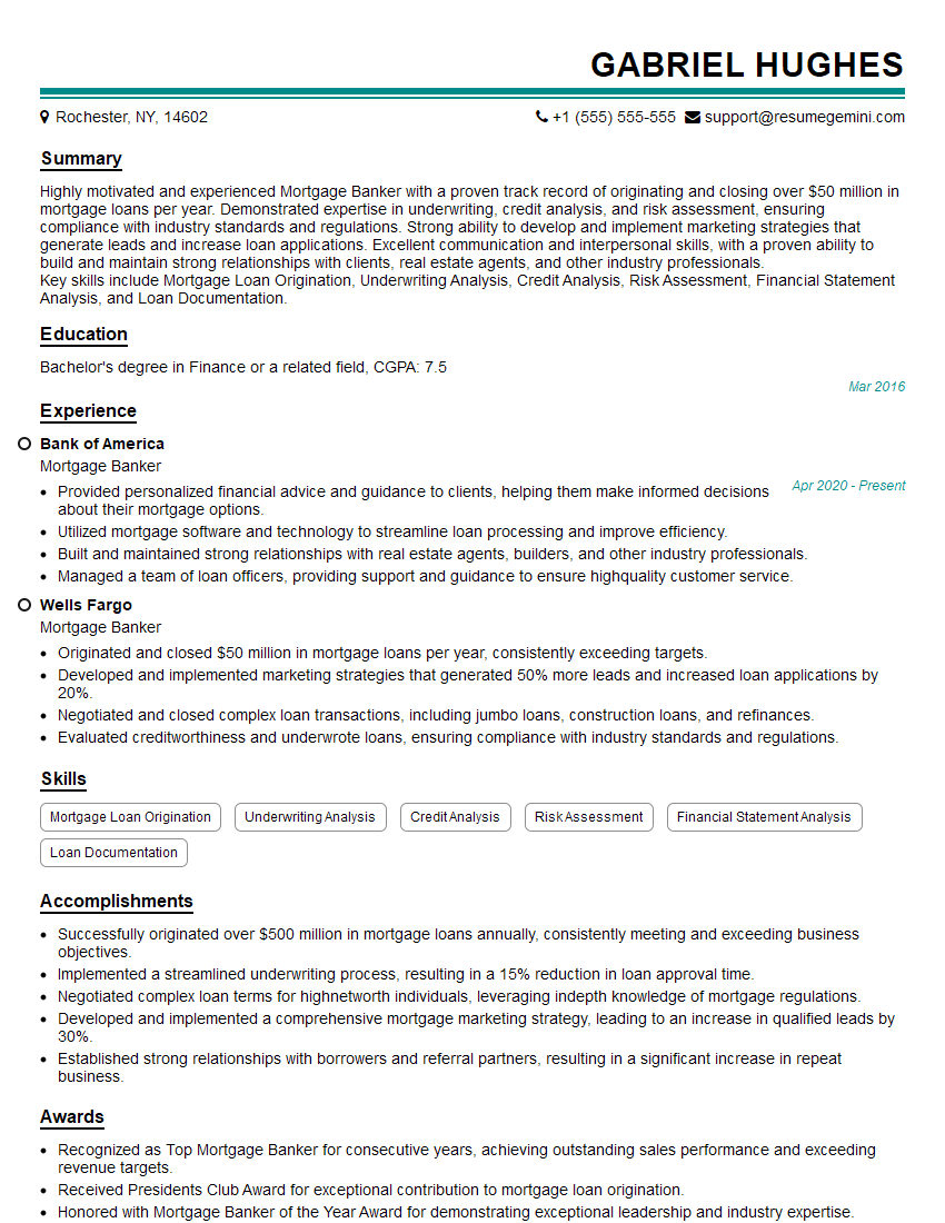 Mortgage Banker Resume Template for Loan Origination Interview