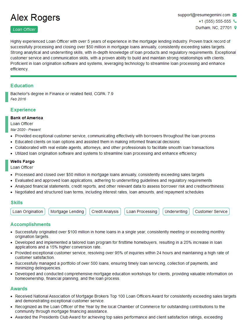 Loan Officer Resume Template for Branch Operations Interview