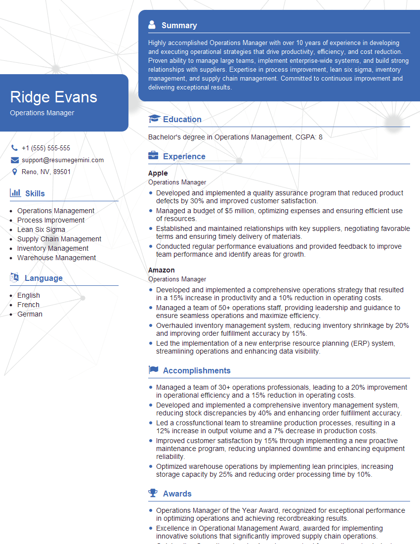 Operations Manager Resume Template for Team Building and Leadership Interview