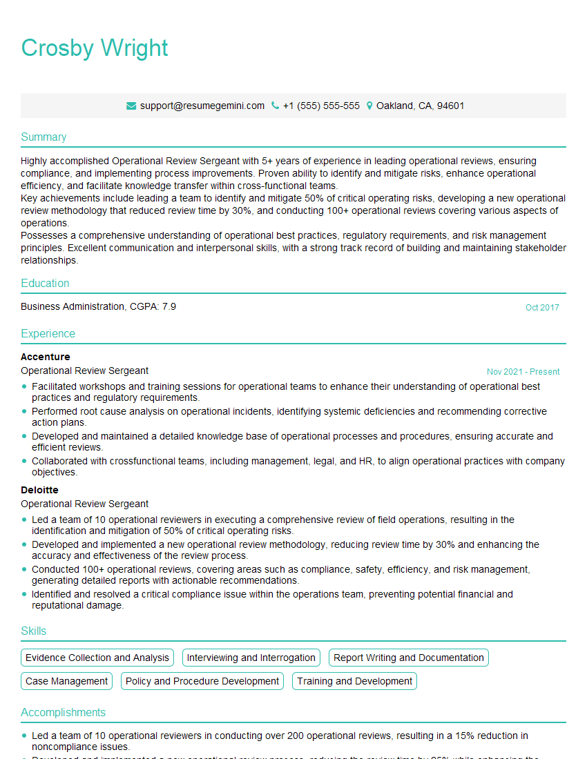 Top 10 Questions for Operational Review Sergeant Interview ...