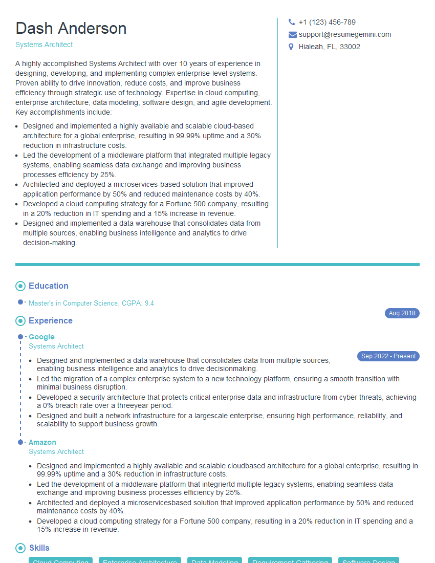 Systems Architect Resume Template for Capacity Planning Interview