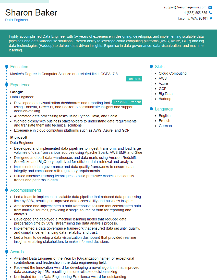 Data Engineer Resume Template for Data Analysis Interview