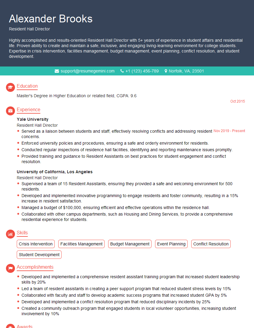 Resident Hall Director Resume Template - ResumeGemini - Online Resume ...