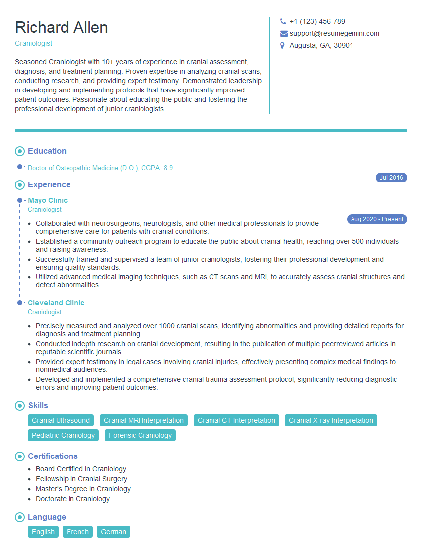 Craniologist Resume Template by ResumeGemini